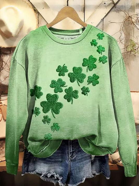 Comstylish St. Patrick's Day Retro Lucky Clover Print Casual Sweatshirt