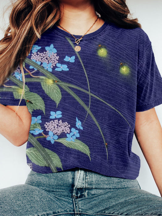 Comstylish Vintage Japanese Art Crew Neck Washed T Shirt