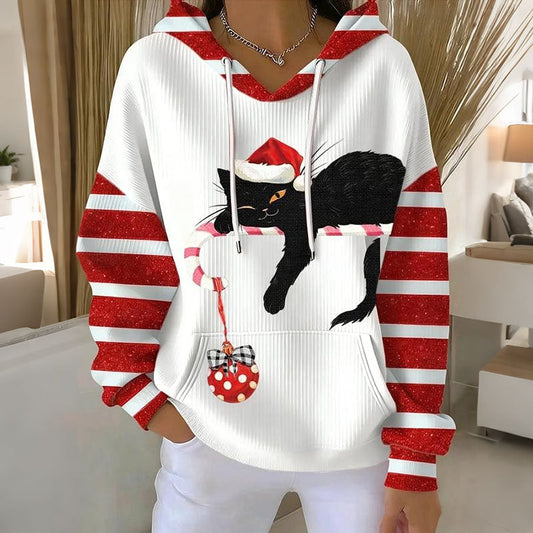 Women's Christmas Cat Pattern Casual Hoodie elevenforest