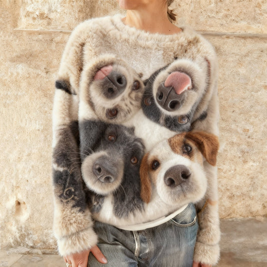 Comstylish Women's Cute Puppy Wake-up Service Art Cozy Plush Sweatshirt