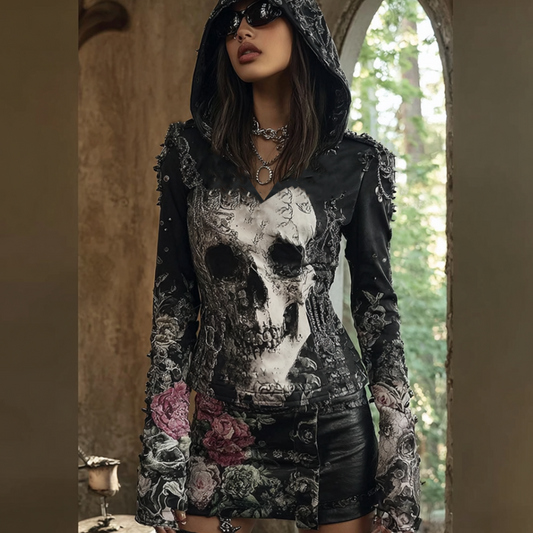 Comstylish Halloween-themed Gothic-style Women's Hooded Sweatshirt