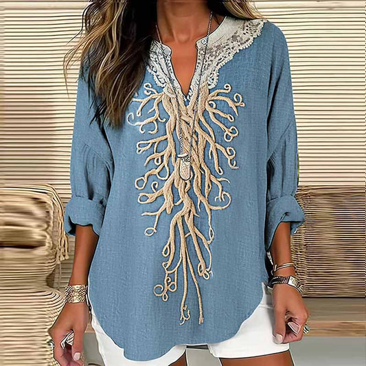 Women's Vintage Viking Tree Of Life Lace Art V-neck Shirt artswardrobe