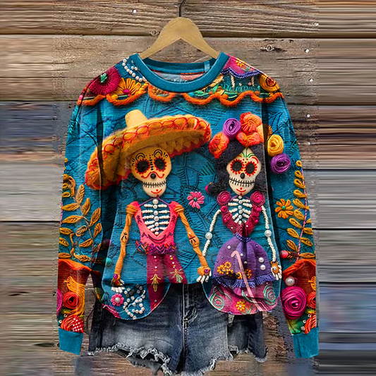 Comstylish Mexican Festive Day Of The Dead Sugar Skeleton Couple Inspired Art Printed Sweatshirt