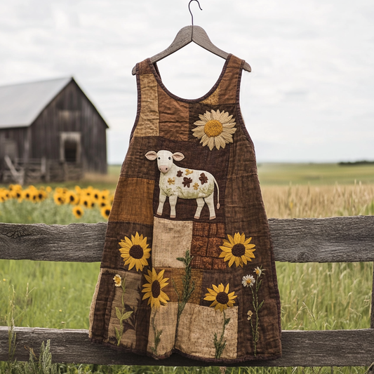 Women's Vintage Sheep And Sunflower Art Print Tank Top artswardrobe