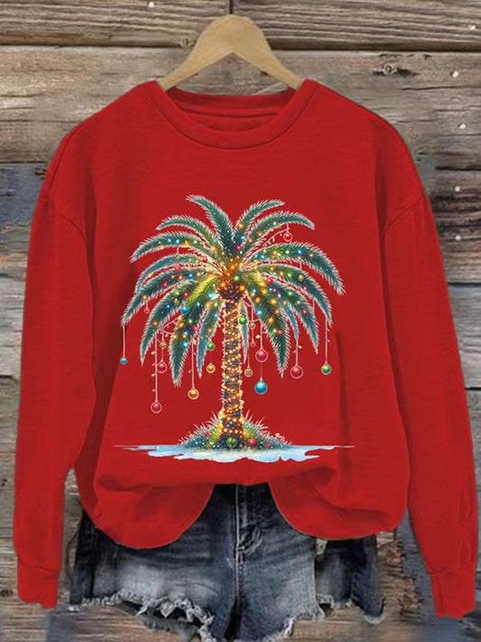 Comstylish Women's Christmas Palm Tree Print Casual Sweatshirt