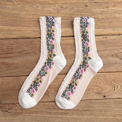 Vintage Ethnic Flowers Medium Tube Socks elevenforest