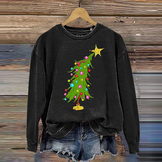Comstylish Christmas Tree Print Crew Neck Sweatshirt