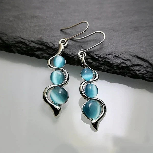 1+1 Offer: White Opal Necklace + Blue Crystal Dangling Earrings