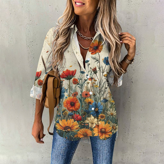 Comstylish Casual Art Floral Casual Shirt