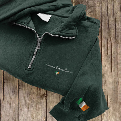 Comstylish Ireland Art Embroidered Zip Up Sweatshirt