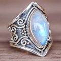 Oval White Opal Silver Ring