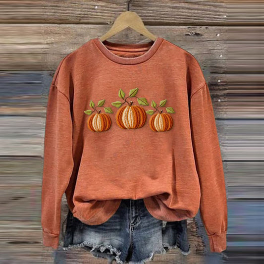 Comstylish Halloween Pumpkin Print Crew Neck Sweatshirt