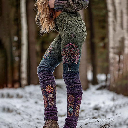 Comstylish Women's Vintage Floral And Tree Of Life Gradient Casual Leggings