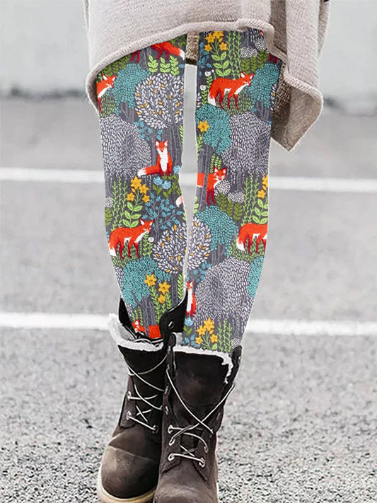 Fox in the Forest Graphic Casual Cozy Leggings artswardrobe