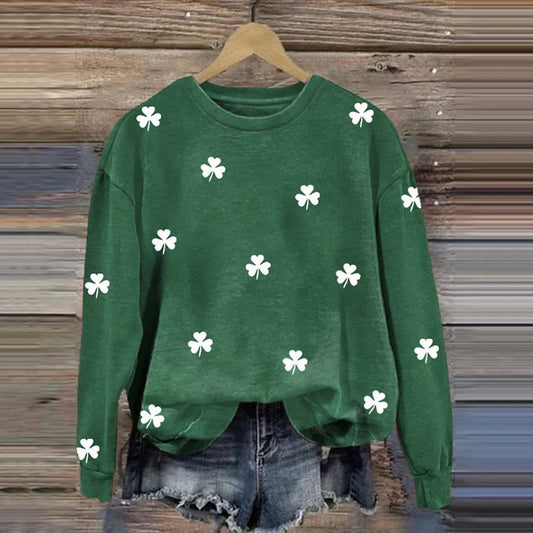 Comstylish Women's St. Patrick's Shamrock Print Crew Neck Casual Sweatshirt