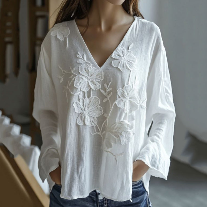 Vintage Floral Lace Embroidered Comfy V Neck Tunic artswardrobe