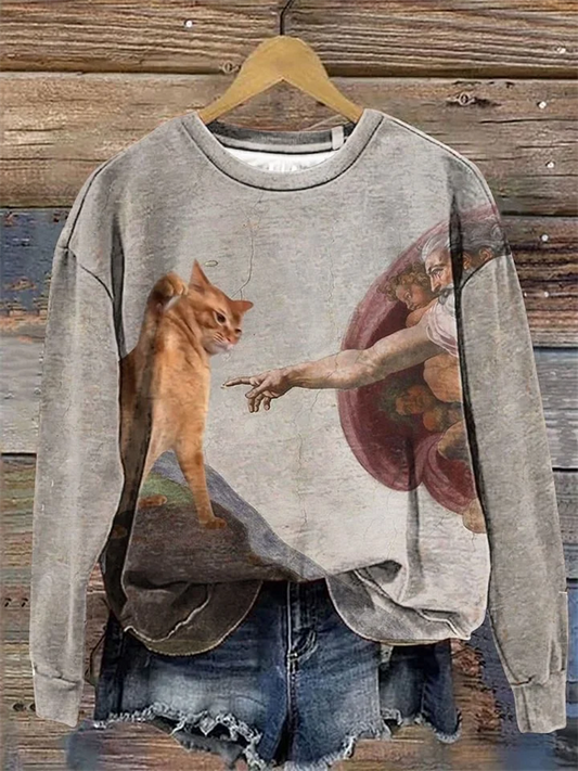 Vintage Funny Cat Art Print Casaul Sweatshirt elevenforest