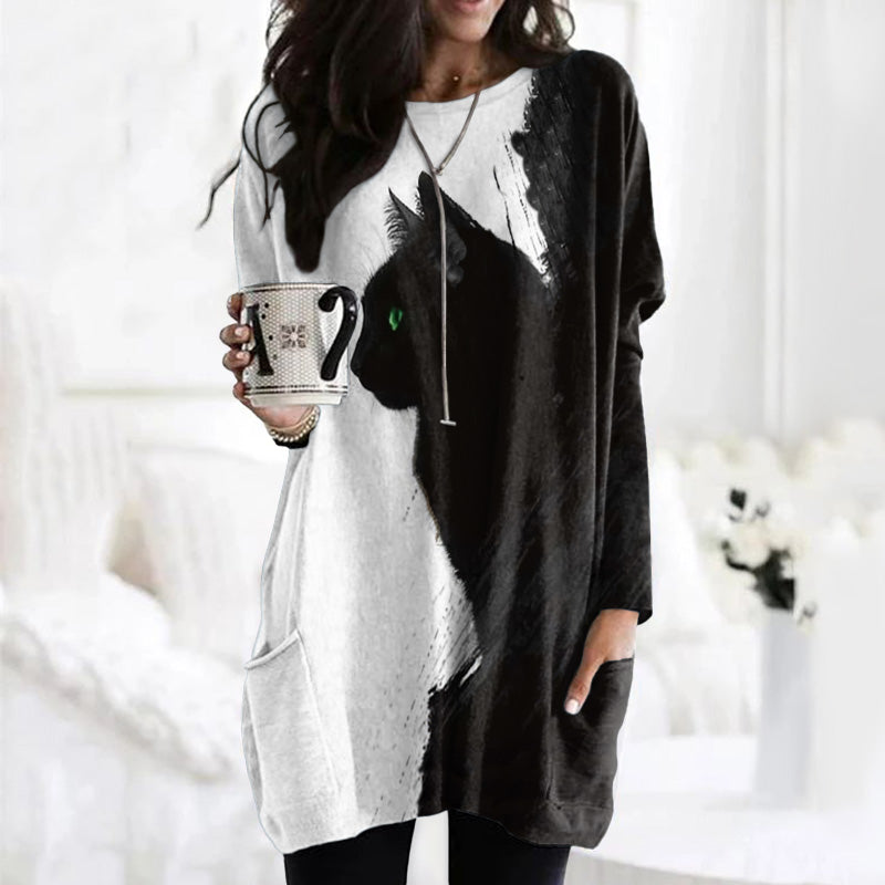 Comstylish Black Cats Embroidered Comfy Tunic