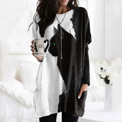 Comstylish Black Cats Embroidered Comfy Tunic