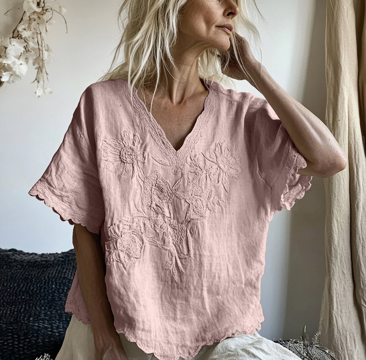Vintage Floral Art Cotton Linen Comfy Shirt artswardrobe