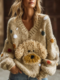 Lady Retro Cute Dog Plush Comfortable Knitted Sweater. elevenforest