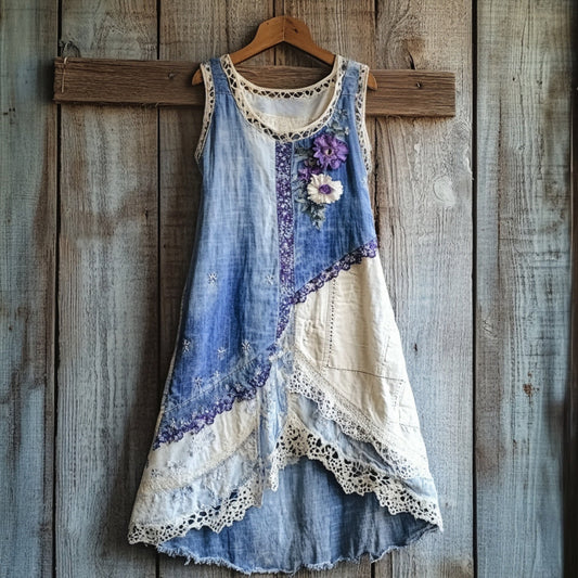Purple Floral Lace Patchwork Vest Dress artswardrobe