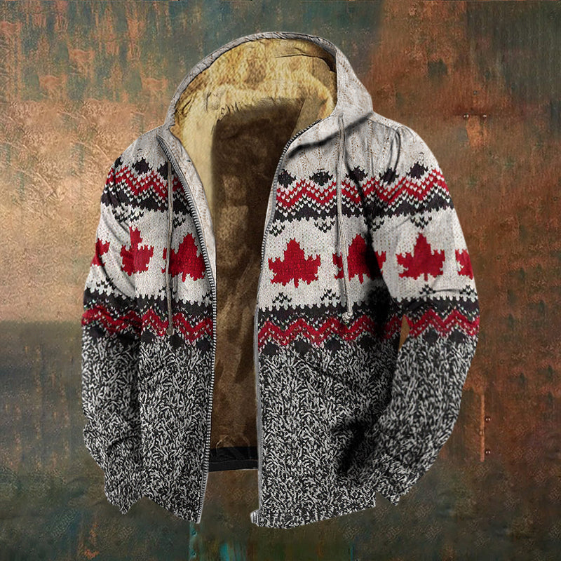 Men's Vintage Canada Maple Leaf Print Casual Zipper Jacket elevenforest