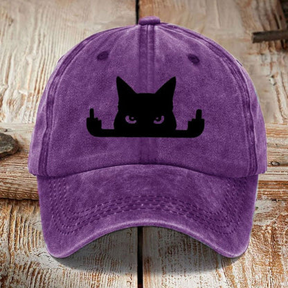 Japanese Art  Black Cat In Contempt Print Washed Sun Hat elevenforest