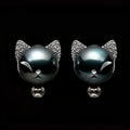 Dark Pearl Kitty Earrings