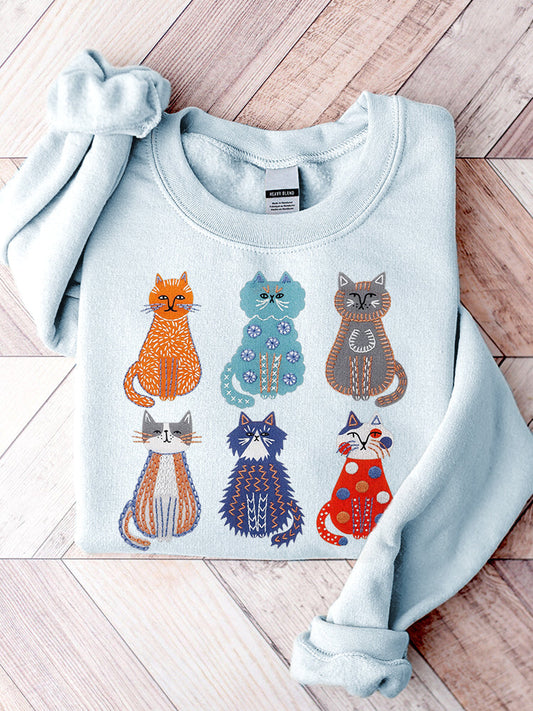 Cute Cats Embroidery Pattern Sweatshirt elevenforest