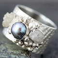 Inlaid Dark Pearl Silver Ring
