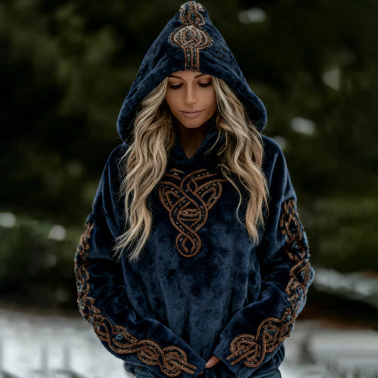 Comstylish Women's Viking Celtic Knot Art Plush Warm Flannel Hoodie