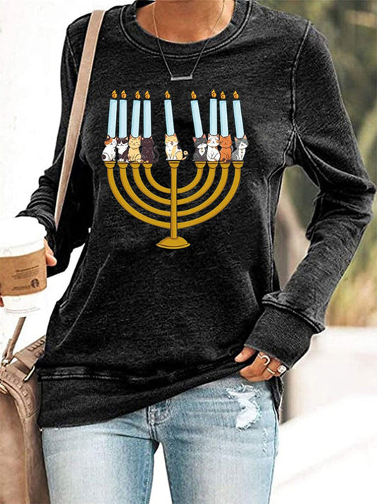 Women's Jewish Hanukkah Printed Sweatshirt elevenforest