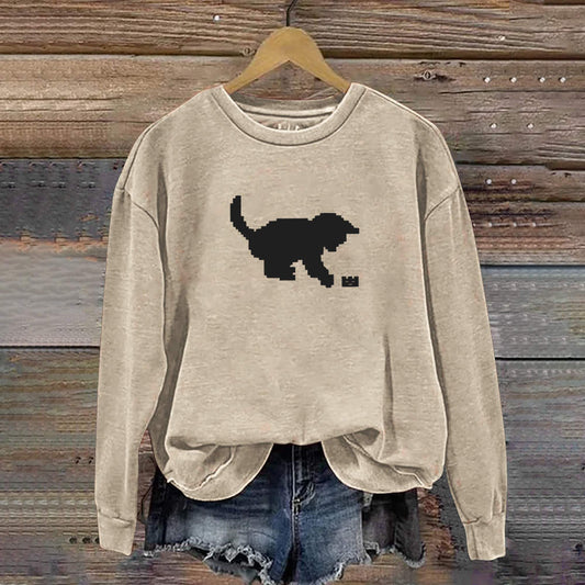 Fun Mosaic Cat Print Casual Crew Neck Sweatshirt elevenforest