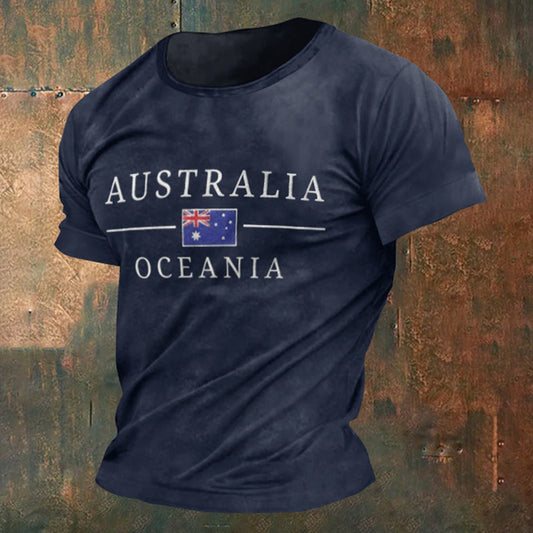 Men's Vintage Australian Print Short Sleeve Casual T-shirt elevenforest