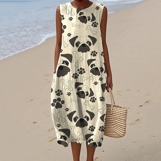 Comstylish Women's Cute Pug Dog Art Print Dress