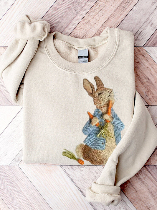 Comstylish Cute Bunny Embroidery Pattern Sweatshirt