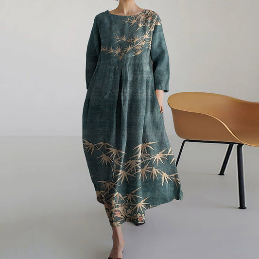 Comstylish Vintage Bamboo Leaf Pattern Women's Dress