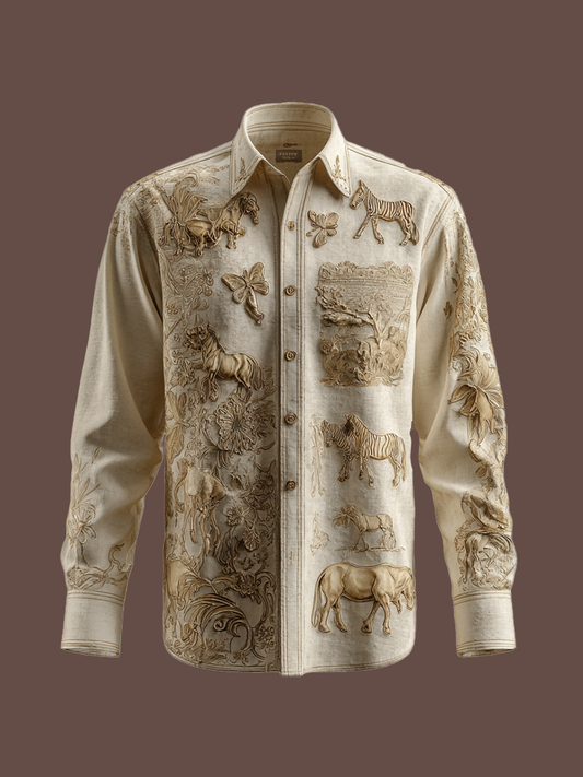 Western Cowboy Style Animal Elements Retro Cotton And Linen Men's Shirt artswardrobe