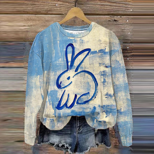 Fashion Casual Rabbit Art Print Round Neck Sweatshirt artswardrobe