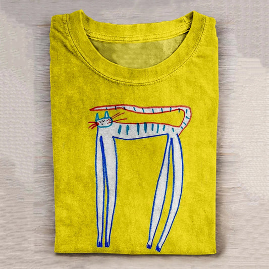 Comstylish Cat Art Print Casaul Short Sleeve T-Shirt