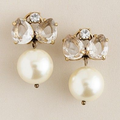 Crystal Bow Tie Pearl Earrings