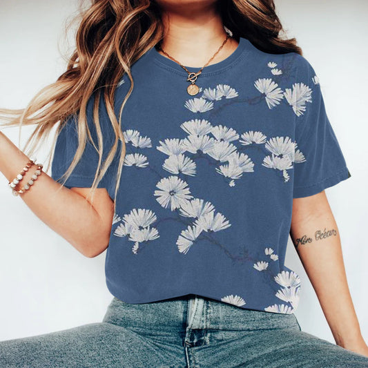 Comstylish Women Japanese Art Dandelion Printed Round Neck T-Shirt