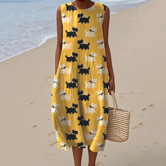 Women's Cute Scottish Terrier Print Midi Dress artswardrobe