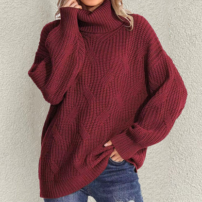 Retro Loose Turtleneck Cable Knitted Long Sleeve Sweater elevenforest