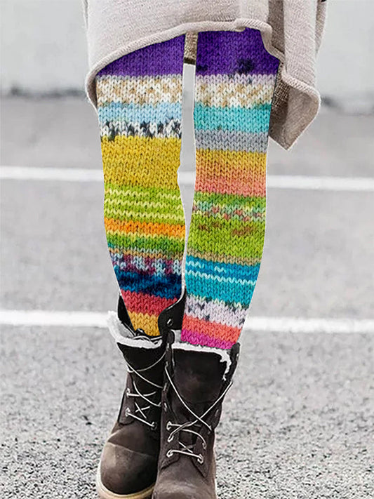 Colorful Knitted Striped Cozy Leggings artswardrobe