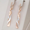 Rectangular Earrings With Crystals in Gold