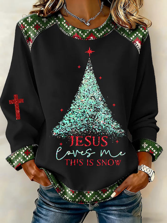 Comstylish Women's Christmas Casual Patchwork Comfortable Sweatshirt