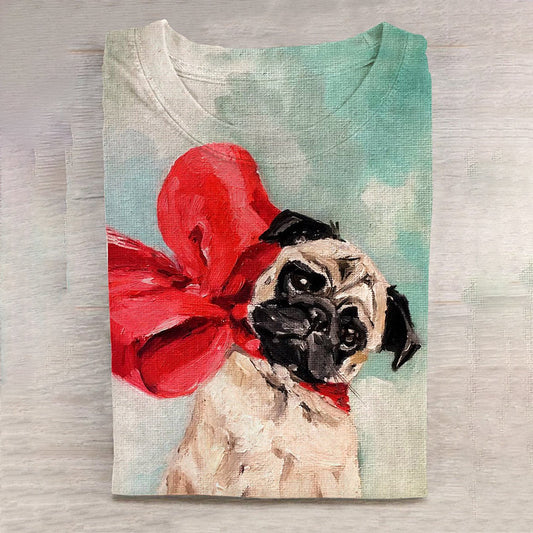 Comstylish Dog Print Crew Neck Short Sleeve T-Shirt