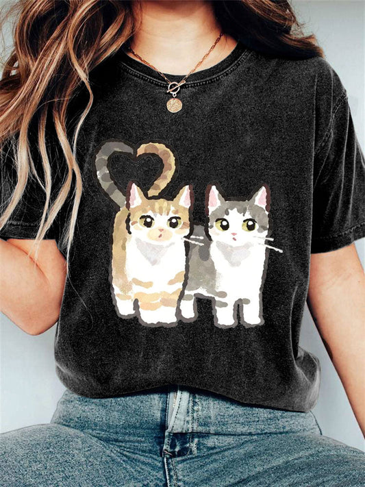 Comstylish Women's Casual Cute Cat Print T-shirt